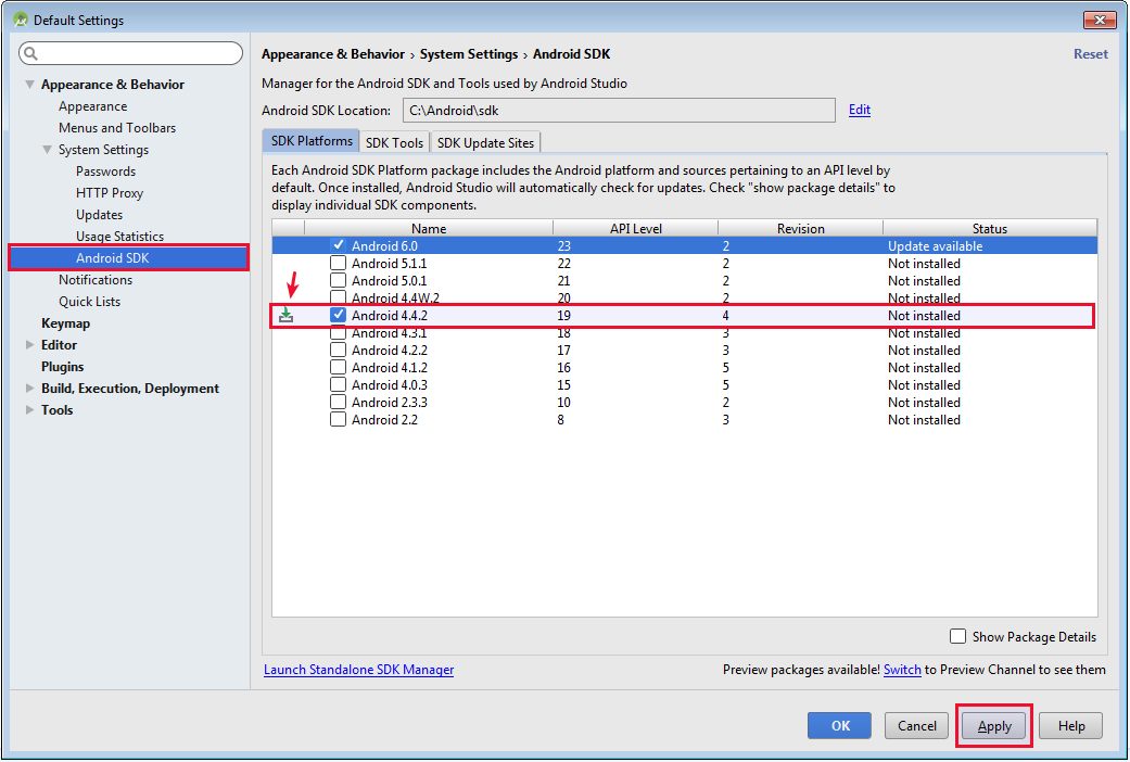 Install Android (API 19) Step 3